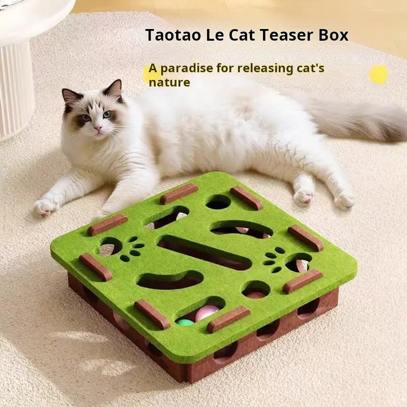 Green Maze Ball Cat Toy - Felt Surface with Animal Print, Engaging Track Design for Indoor Kittens, Universal Size Exercise Aid and Boredom Relief