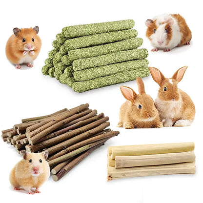 45-Piece Plant-Based High-Fiber Rabbit Molar Chew Sticks - Natural Blend of Sweet Bamboo and Timothy Hay for Dental Health and Stress Relief, Ideal Small Pet Treats for Rabbits and Hamsters