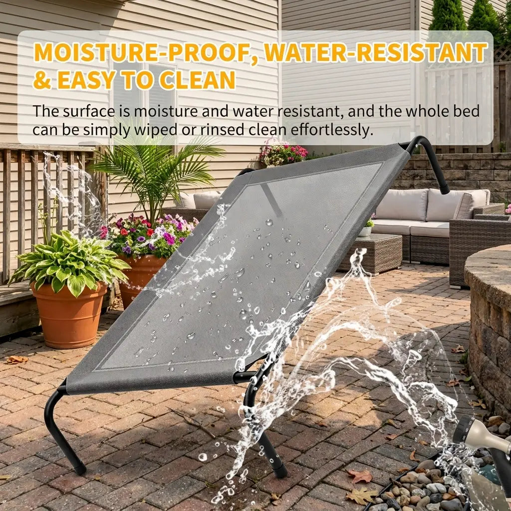 Petitrinu Elevated Dog Bed with Metal Frame - Breathable Textilene Mesh Fabric for Cooling and Joint Relief, Available in Two Sizes for Medium/Large Dogs
