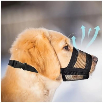 Adjustable Air Mesh Dog Muzzle for Various Breeds - Prevents Barking, Scavenging, Licking, and Chewing