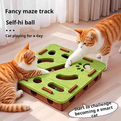 Green Maze Ball Cat Toy - Felt Surface with Animal Print, Engaging Track Design for Indoor Kittens, Universal Size Exercise Aid and Boredom Relief