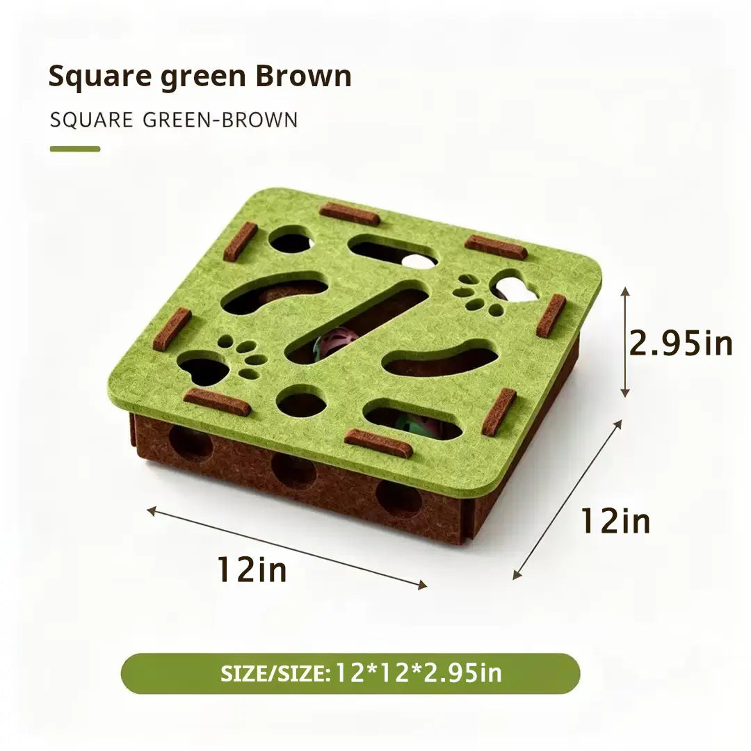 Green Maze Ball Cat Toy - Felt Surface with Animal Print, Engaging Track Design for Indoor Kittens, Universal Size Exercise Aid and Boredom Relief