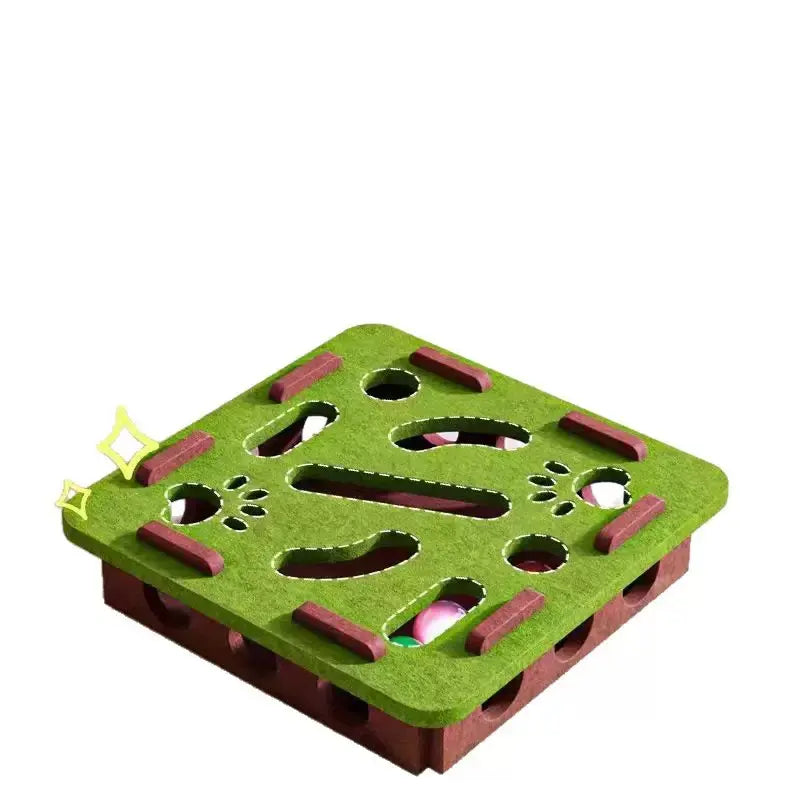 Green Maze Ball Cat Toy - Felt Surface with Animal Print, Engaging Track Design for Indoor Kittens, Universal Size Exercise Aid and Boredom Relief
