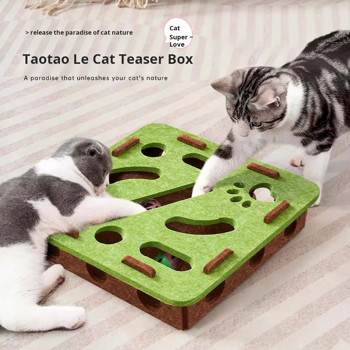 Green Maze Ball Cat Toy - Felt Surface with Animal Print, Engaging Track Design for Indoor Kittens, Universal Size Exercise Aid and Boredom Relief