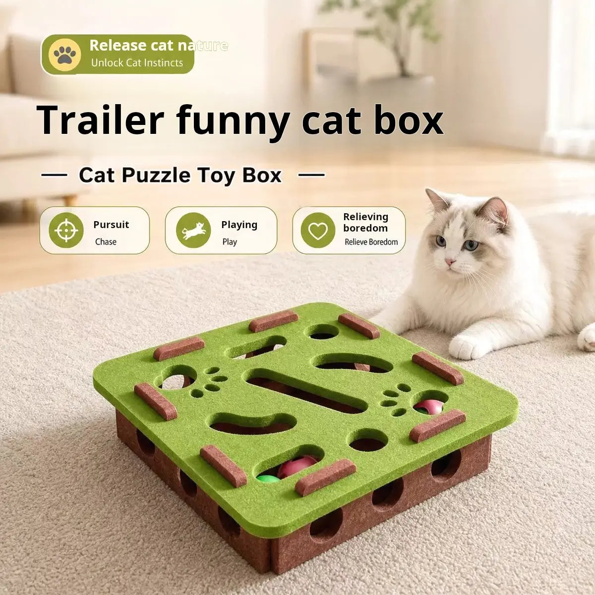Green Maze Ball Cat Toy - Felt Surface with Animal Print, Engaging Track Design for Indoor Kittens, Universal Size Exercise Aid and Boredom Relief