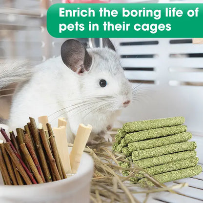 45-Piece Plant-Based High-Fiber Rabbit Molar Chew Sticks - Natural Blend of Sweet Bamboo and Timothy Hay for Dental Health and Stress Relief, Ideal Small Pet Treats for Rabbits and Hamsters