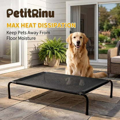 Petitrinu Elevated Dog Bed with Metal Frame - Breathable Textilene Mesh Fabric for Cooling and Joint Relief, Available in Two Sizes for Medium/Large Dogs