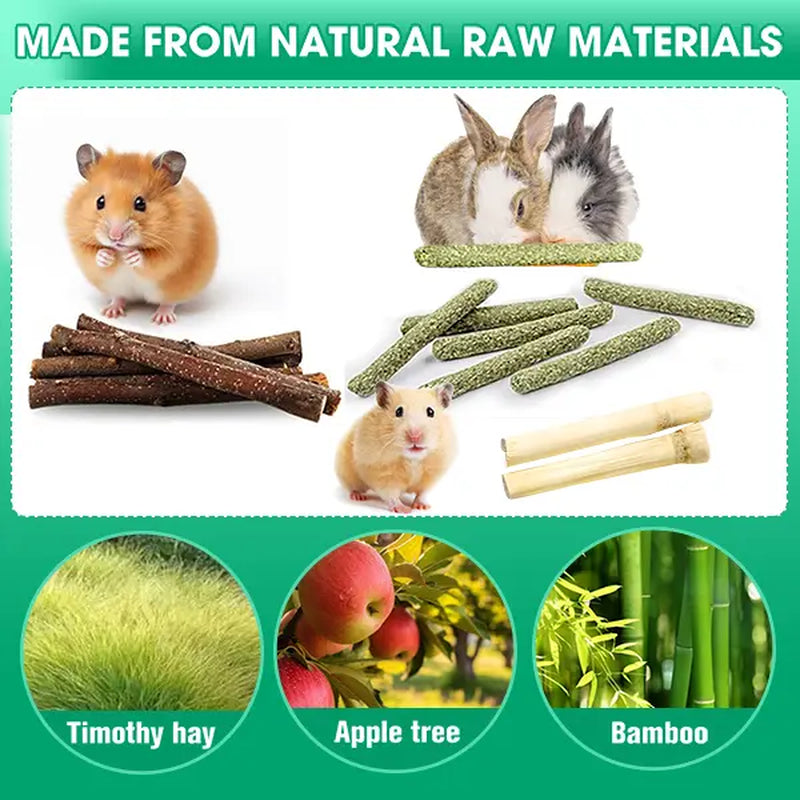 45-Piece Plant-Based High-Fiber Rabbit Molar Chew Sticks - Natural Blend of Sweet Bamboo and Timothy Hay for Dental Health and Stress Relief, Ideal Small Pet Treats for Rabbits and Hamsters