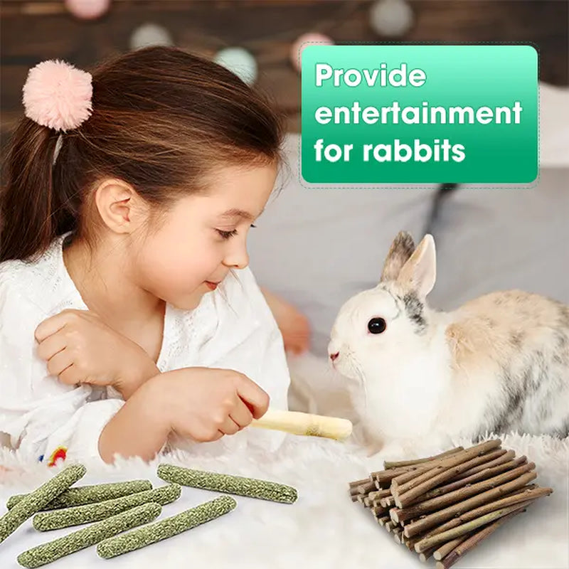 45-Piece Plant-Based High-Fiber Rabbit Molar Chew Sticks - Natural Blend of Sweet Bamboo and Timothy Hay for Dental Health and Stress Relief, Ideal Small Pet Treats for Rabbits and Hamsters