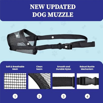 Adjustable Air Mesh Dog Muzzle for Various Breeds - Prevents Barking, Scavenging, Licking, and Chewing