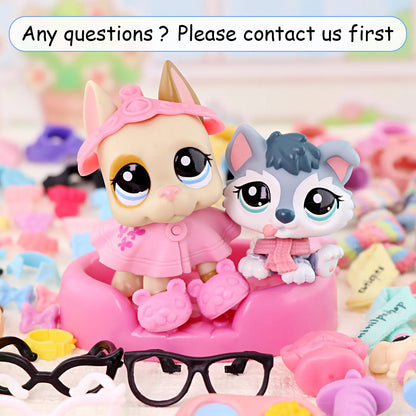 Stylish Accessories for Dogs and Cats: Necklaces, Collars, Clothing, Glasses, Hats, Bows, and Food and Drink Options for Various Breeds