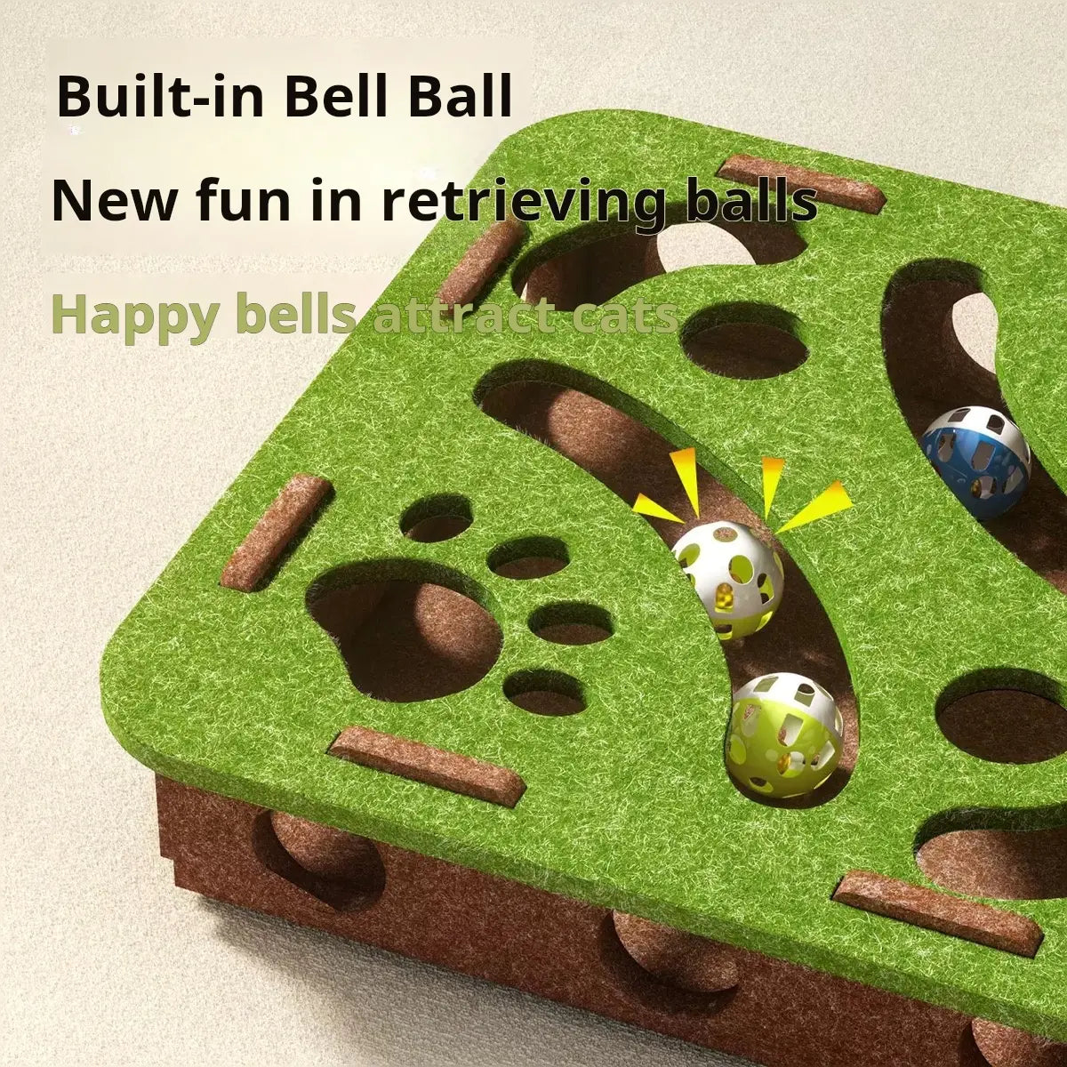 Green Maze Ball Cat Toy - Felt Surface with Animal Print, Engaging Track Design for Indoor Kittens, Universal Size Exercise Aid and Boredom Relief