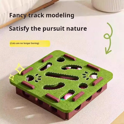Green Maze Ball Cat Toy - Felt Surface with Animal Print, Engaging Track Design for Indoor Kittens, Universal Size Exercise Aid and Boredom Relief
