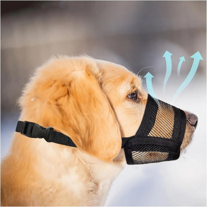 Adjustable Air Mesh Dog Muzzle for Various Breeds - Prevents Barking, Scavenging, Licking, and Chewing